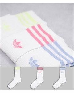 Набор из 3 пар белых носков обычной длины с полосками пастельного цвета и логотипом трилистником adi Adidas originals