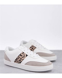 Белые кроссовки на шнуровке с леопардовыми вставками для широкой стопы London rebel
