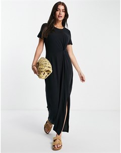 Черное платье футболка миди с перекрученной отделкой Vero moda