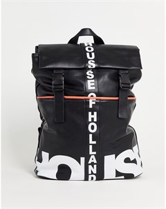 Черный рюкзак с откидным клапаном на застежке и логотипом House of holland