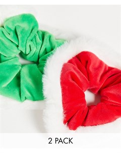 Набор из 2 новогодних резинок для волос с отделкой искусственным мехом Christmas Asos design
