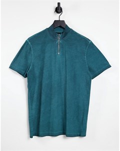 Зеленая футболка с короткой молнией и эффектом масляной стирки Asos design