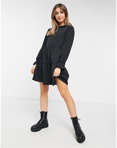Черное свободное платье мини с воротником New look