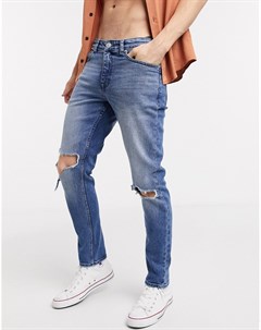 Синие джинсы скинни со рваной отделкой New look