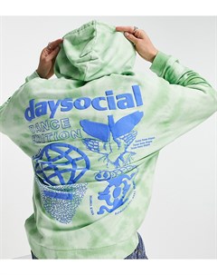 Зеленый выбеленный oversized худи с графическим логотипом на спине ASOS Daysocial Asos day social