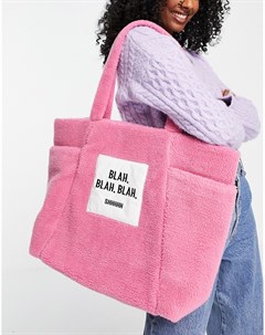 Розовая плюшевая сумка тоут с принтом Blah Blah Blah Skinnydip