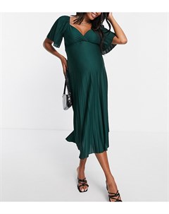 Зеленое плиссированное платье миди с короткими рукавами и перекрученной отделкой на спине ASOS DESIG Asos maternity