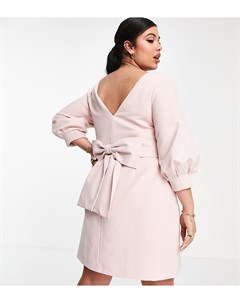 Нежно розовое платье мини с длинными рукавами и бантом на спине Forever new curve