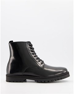 Черные кожаные ботинки на массивной подошве со шнуровкой Silver street