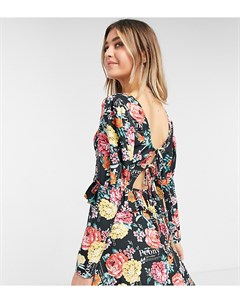 Платье мини с длинными рукавами завязками на спине и цветочным принтом Inspired Reclaimed vintage