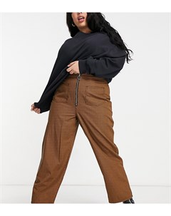 Коричневые брюки прямого кроя в клетку ASOS DESIGN Curve Asos curve