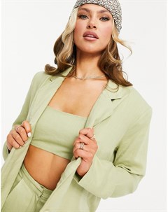 Льняной однобортный пиджак зеленого выбеленного цвета Asos design