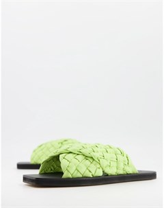 Мюли с перекрещенными плетеными дутыми ремешками лаймово зеленого цвета Forgetful Asos design