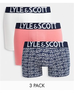 Набор из 3 боксеров брифов белого и розового цветов и темно синего цвета с со сплошным принтом Lyle & scott bodywear