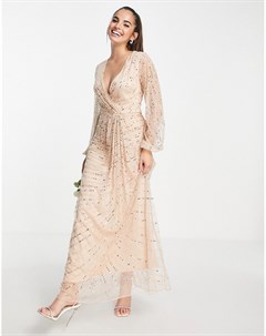 Жемчужно розовое платье макси с декором Bridesmaids Frock and frill