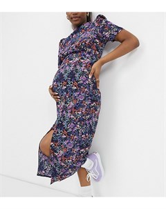 Чайное платье миди на пуговицах с цветочным принтом фиолетового цвета ASOS DESIGN Maternity Asos maternity