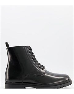 Кожаные ботинки черного цвета на шнуровке и массивной подошве для широкой стопы Silver street