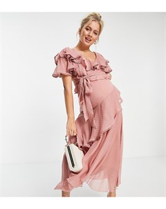 Платье миди из шифона добби с драпировкой и завязывающимся поясом ASOS DESIGN Maternity Asos maternity