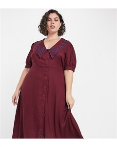 Чайное платье миди рыжего цвета на пуговицах с вышивкой и круглым воротником ASOS DESIGN Curve Asos curve