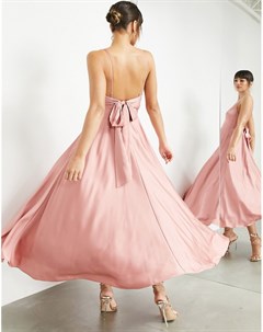 Атласное платье миди светло розового цвета с завязкой на спине Asos edition