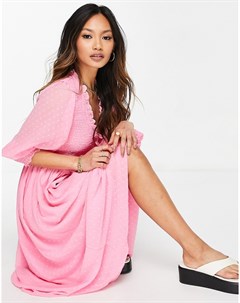 Розовое платье миди из ткани добби с присборенной юбкой и эластичными гофрированными манжетами Asos design