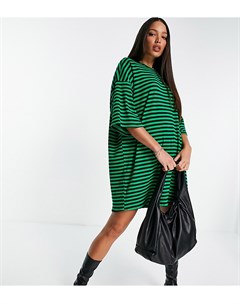 Платье футболка мини в стиле oversized в рубчик и в полоску ярко зеленого и черного цветов ASOS DESI Asos tall