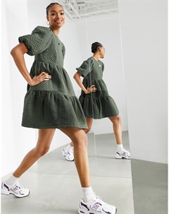 Свободное ярусное стеганое платье мини оливково зеленого цвета Asos edition