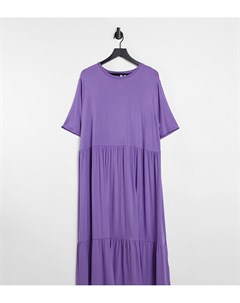 Ярусное платье футболка миди с присборенной юбкой пепельно фиолетового цвета ASOS DESIGN Curve Asos curve
