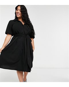 Черное платье рубашка миди с запахом и поясом ASOS DESIGN Curve Asos curve
