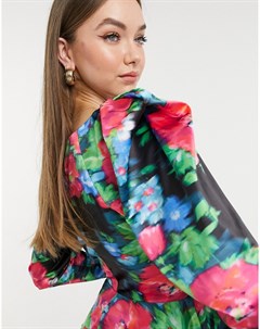 Блузка с длинными объемными рукавами и сборками спереди с цветочным принтом Asos design