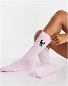Розовые высокие носки в рубчик с буквой M Asos design