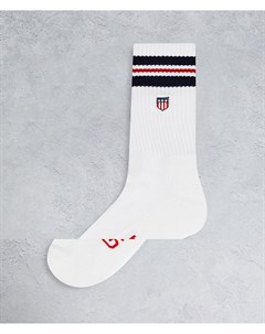 Белые спортивные носки с фирменными полосками и логотипом щитом Gant