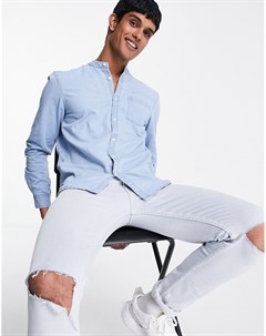 Голубая джинсовая рубашка с воротником с застежкой на пуговицы New look