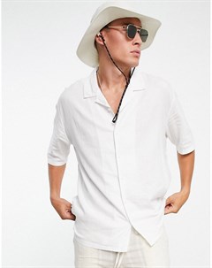 Льняная рубашка в стиле oversized белого цвета с отложным воротником Bershka