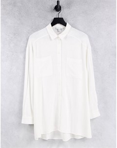 Однотонная льняная oversized рубашка кремового цвета с завязкой спереди Topshop