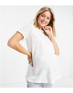 Белая эксклюзивная футболка с вышивкой ришелье на рукавах ASOS DESIGN Materntiy Asos maternity