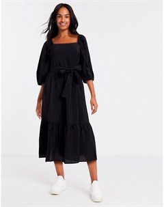 Черное платье миди с квадратным вырезом New look