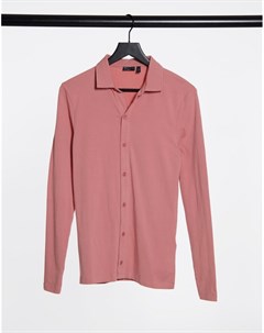 Пыльно розовая трикотажная рубашка облегающего кроя из смесового органического хлопка с длинными рук Asos design