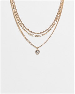 Золотистое ожерелье в несколько рядов с подвеской кристаллом в форме сердца Topshop