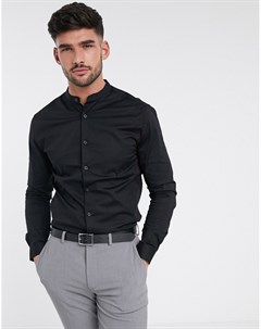 Черная приталенная рубашка стретч с воротником на пуговице Asos design