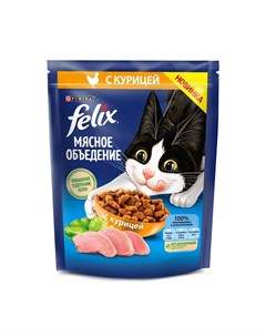 Мясное объедение полнорационный сухой корм для кошек с курицей 200 г Felix