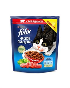 Мясное объедение полнорационный сухой корм для кошек с говядиной 600 г Felix