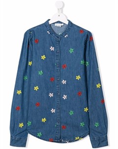 Джинсовая рубашка с цветочной вышивкой Stella mccartney kids