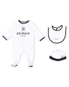 Комплект из пижамы шапки и нагрудника с логотипом Balmain kids