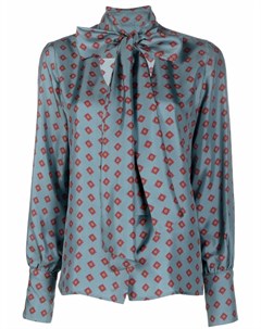 Шелковая блузка с бантом и геометричным узором Alberto biani