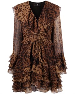 Платье с оборками и леопардовым принтом Etro