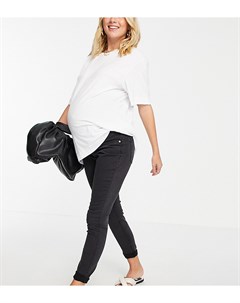 Черные выбеленные джинсы скинни с высокой посадкой и вставкой поверх живота ASOS DESIGN Maternity Asos maternity