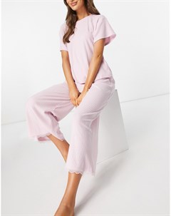 Пижамные кюлоты из трикотажа в рубчик розового цвета с кружевом Выбирай и Комбинируй Asos design