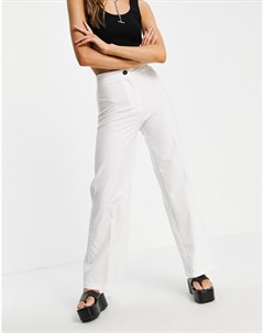 Белые свободные брюки с широкими штанинами в винтажном стиле Bershka