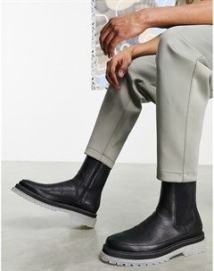 Черные ботинки челси из искусственной кожи на полупрозрачной массивной подошве Asos design